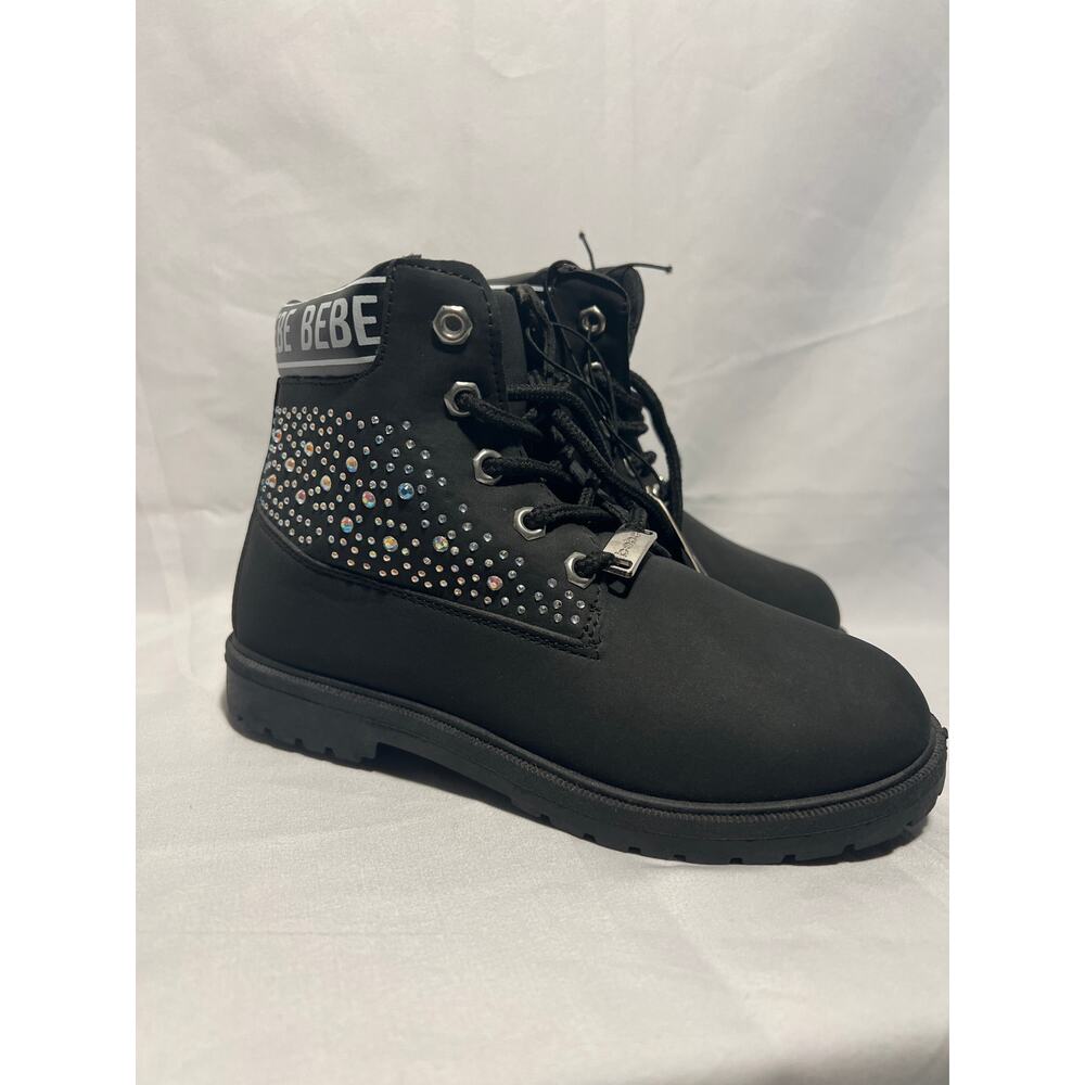 Romantic Goth Glam Y2K Bebe Black Gothic & Sparkle Ankle Boots Girls Size 12